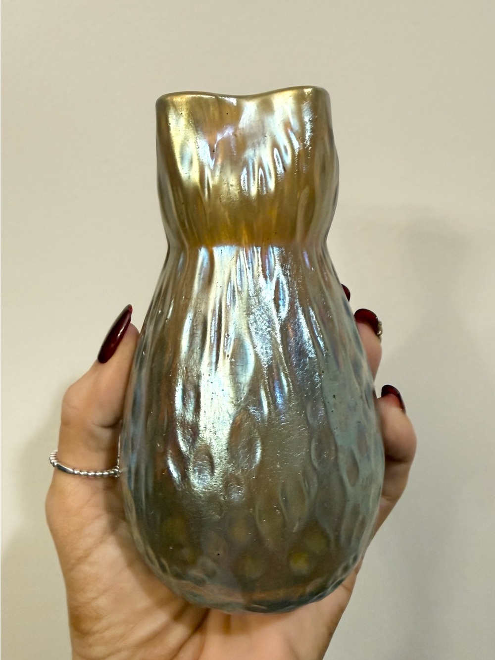 Vintage Loetz Candia Diaspora Austrian Art Glass Vase Iridescent Gold